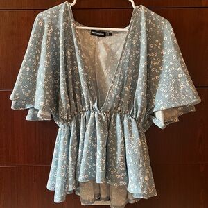 PrettyLittleThing Sky Blue Floral Top